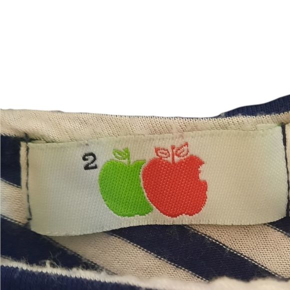 Two Apples Shirt Navy blue  White striped shirt one sleeve Size Medium - Picture 5 of 14